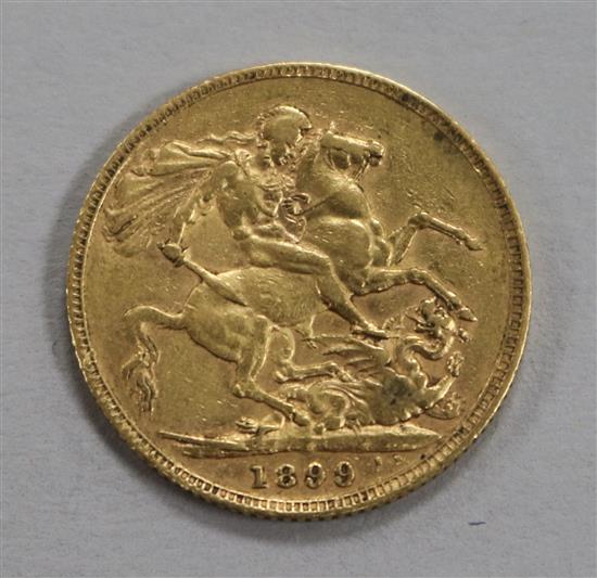 An 1899 gold full sovereign.